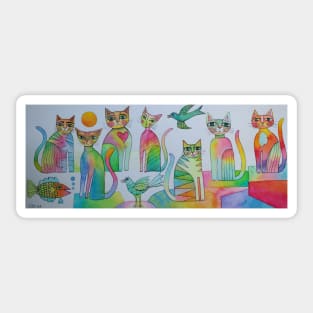 seven cats 2 birds and 1 fish Sticker